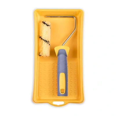 Imagen de HARDY WORKING TOOLS Kits de herramientas pintura, Rodillos Cubeta e Rodillo antigota poliacrílico, Altura del pelo 9mm, Eslora 10cm, Diámetro 15mm, amarillo negro gris, A0180 529000