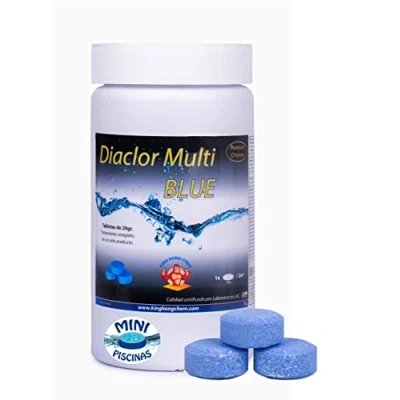 Imagen de Cloro Piscinas Pequeñas DIACLOR Multi Blue 1 KG Pastillas de Multiacción Efecto clarificante (Pastilla 20 gr Diámetro 3 cm Color Azul) Tratamiento 5 Acciones SIN Cobre