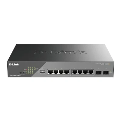 Imagen de D Link Switch Smart 10 Puertos Gigabit PoE (8 x 1000Base T y 2 SFP Gigabit), PoE+, Long Range (hasta 250m), 130W Budget, Interfaz Web dedicada a videovigilancia IP, VLAN, QoS, ERPS, ONVIF