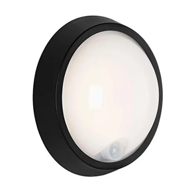 Imagen de BRILONER Leuchten lámpara LED de exterior, pared para exterior con sensor movimiento y detector crepuscular, 12 W, 1.150 lúmenes, 4.000 Kelvin, blanca/negra, redonda, Ø 17 cm