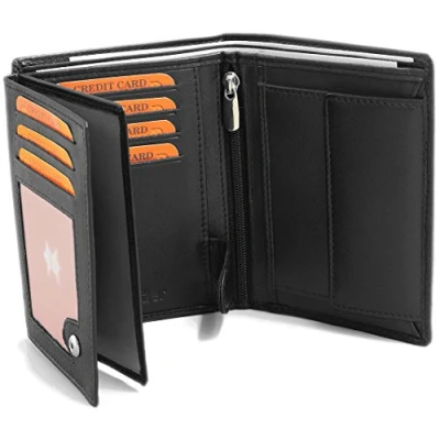 Imagen de Fa.Volmer Cartera Negra De Cuero En Vertical Hombres Mujeres Bloqueo RFID VO2