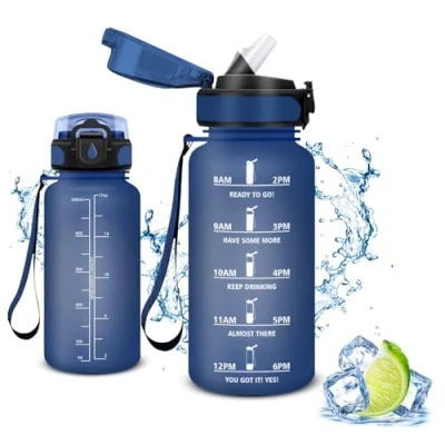 Imagen de Vikaster Botella, Botellas Agua Niños sin BPA, 500ml Botella con Pajita, a Prueba de Fugas, Fácil Abrir, Reutilizable, Gimnasio, Running, Niños, Bicicleta