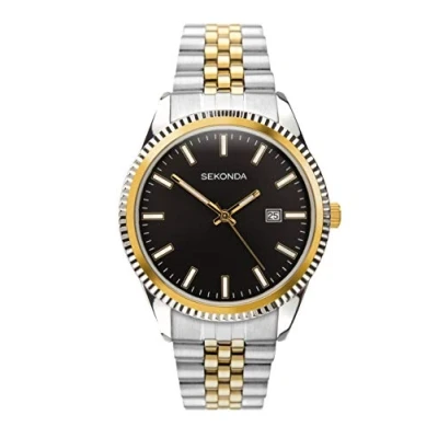 Imagen de Sekonda King Classic Reloj de cuarzo para hombre 40 mm con indicador fecha analógico y correa acero inoxidable, Negro, bicolor, pulsera