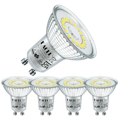Imagen de EACLL Bombillas LED GU10 Blanco Frio 4.8W Reemplaza 75W Halógena, Pack de 4, Focos Sin Parpadeo AC 230V, 6000K 585 Lúmenes 120 Spotlight, Lámpara Reflectora no Regulable
