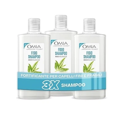 Imagen de Omia, Champú de Tratamiento Fisio con Aceite Melaleuca, para Cabellos Finos y Frágiles, Fortificante, Reestructurante Lavados Frecuentes, Sin Siliconas ni SLES, 3 Botes 200 ml