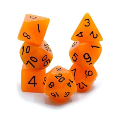 Imagen de Glow in The Dark Oranges Polyset Dice Polydice Orange and Black Set of 7 Pieces D&amp;D RPGs Plastic Polyhedral DND / Dungeons Dragons