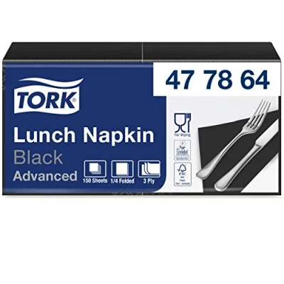 Imagen de Tork 477864 Lunch Soft/Servilletas suaves para almuerzo / 10 paquetes x 150 unidades (1500 unidades) Pliegue 1/4 color negro 3 capas 33 32,6 cm/Advanced