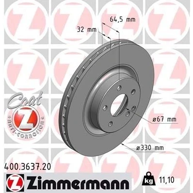 Imagen de ZIMMERMANN COAT Z 400.3637.20 Disco de freno 330 32 6/5 5 112 ventilación interna revestido altamente carbonizado MERCEDES BENZ: Clase E Berlina