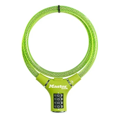 Imagen de MASTER LOCK 8229EURDPROGRN Candado, 90 cm Cable, Combinación, Exterior, Verde, para Bicicleta, Monopatín, Paseante, Cortacésped y Otro Equipo, Unisex Adult