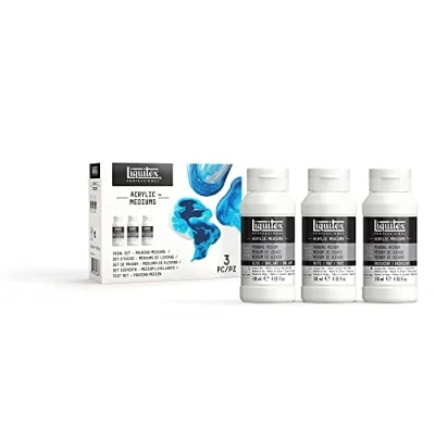 Imagen de Liquitex Professional Aditivos Set de Prueba Pouring Medium, Medium Alisado, Para Técnica Vertido con Pintura Acrílica, Aumenta el Flujo, 3 botes 118ml Brillo, Mate e Iridiscente