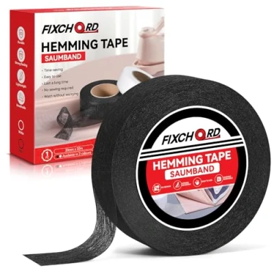 Imagen de FIXCHORD Cinta Termoadhesiva para Dobladillos, de Tela Termoadhesiva, Planchar sin Coser, Dobladillos Planchable Ropa, Cortinas, Planchado y Uniones, Negro, 30M*30MM