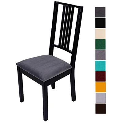 Imagen de Homaxy funda de asiento terciopelo suave para silla comedor, elástica, lavable, protectora sillas, terciopelo, gris oscuro, 4 unidades