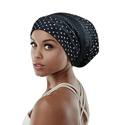 Imagen de Gorro de dormir ajustable con forro satén para rastas, cabello rizado, cabeza grande, permanece en la noche, Negro oscuro, Talla única