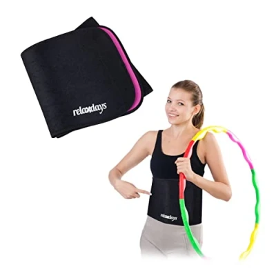 Imagen de Relaxdays Cinturón Abdominal Hula Hoop, Neopreno, Faja Deportiva Mujeres, con Cremallera, Talla L110 cm, Negro/Rosa, Unisex Adult