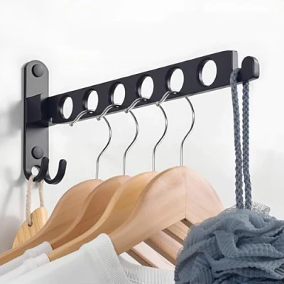 Imagen de JOLY FANG Perchero de Pared Plegable, Colgador Ropa Montado Paredpara balcón, Cuarto baño o lavandería (Negro, 1)