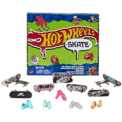 Imagen de Hot Wheels Skate Pack 10 Monopatines de Juguete con Zapatillas para Dedos, +5 años (Mattel HTP59)
