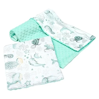 Imagen de Medi Partners Manta de bebé con Almohada 100% Algodón Minky Cobija Infantil Grande Reversible 75x100+35x30cm Multifuncional para Camas y cochecitos