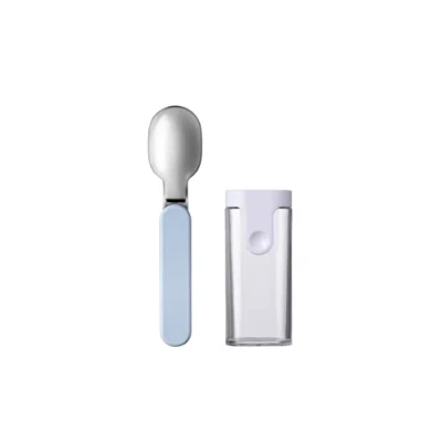 Imagen de Mepal Cuchara Plegable Ellipse Reutilizable Para Llevar Yogur Cubiertos De Viaje Incluye Estuche Acero Inoxidable Nordic blue