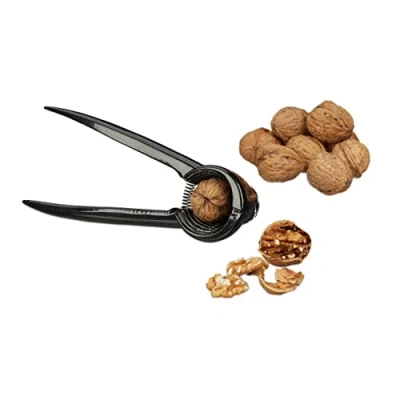 Imagen de relaxdays Cascanueces, Cascador Frutos Secos, Almendras, Nueces, Abrebotellas, Aluminio, 6 x 18,5 7,5 cm, Negro