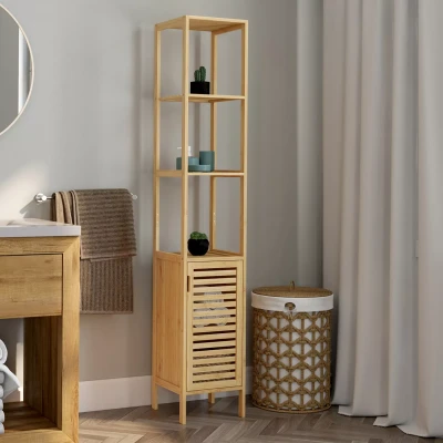 Imagen de IDMarket BEA Mueble columna de baño bambú con 1 puerta