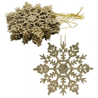 Imagen de Paquete de Decoraciones Colgantes Copos Nieve con Brillo 12 10 cm navideñas (Oro)