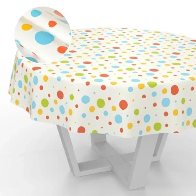 Imagen de ANRO Mantel de Hule Lavable, para jardín, Exterior e Interior, Redondo, 140 cm, Borde Cortado