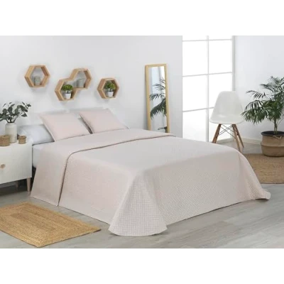 Imagen de Donegal Collections Colcha Bouti Lisa Acolchada y Reversible + 1 Funda Cojin Cama 105/120 cm, Color Crudo. Cubrecama de Microfibra Extrasuave, Primavera Verano, Fresca, Acolchado Fino