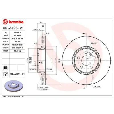 Imagen de BREMBO 09.A426.21 Disco de freno 316 28 5 ventilación interna revestido altamente carbonizado VOLVO: V60 I, S80 II, S60 II norauto, oscaro, mister