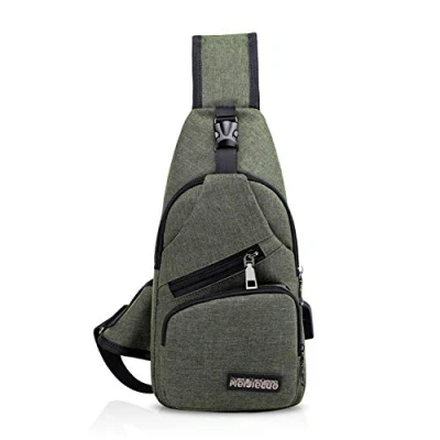 Imagen de FANDARE Nuevo Bolsa de Pecho Unisexo Deportiva Hombro Hombres Mujeres Mochila con USB,para Acampada,Viaje,Ciclismo,Senderismo Impermeable Poliéster Verde