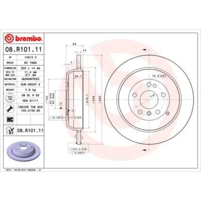 Imagen de BREMBO COATED DISC LINE 08.R101.11 Disco de freno 330 14 5 macizo revestido altamente carbonizado con tornillos MERCEDES BENZ: Clase R, ML
