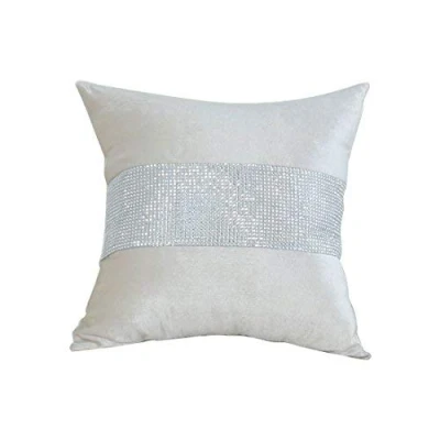 Imagen de Funda de cojín color N/A con banda diamante y borlas (18 Pulgadas x 18 Pulgadas) (crema)