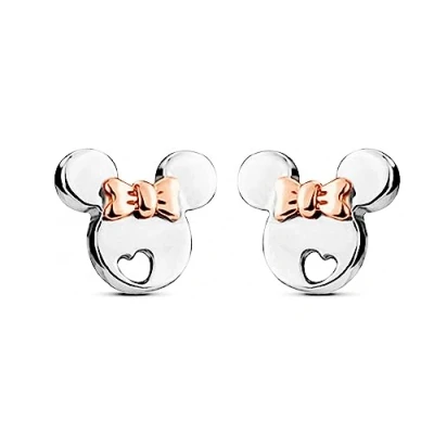 Imagen de Kaguyo Pendientes de Minnie Mouse para niñas pequeños y lindos Mickey plata ley 925 chapados en oro rosa mujeres, niños Regalo cumpleaños (tazón rosa)