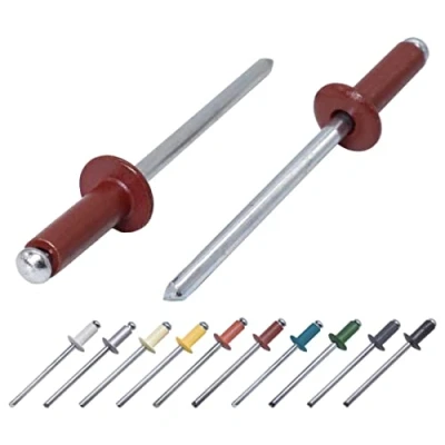Imagen de Paquete de 80 remaches ciegos pintados 4 x 12 mm, cabeza cúpula, DIN 7337, remache aluminio y mandril acero, pop (80, rojo óxido RAL 3009)