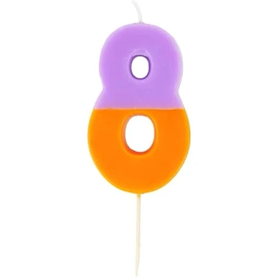 Imagen de Talking Tables Vela para tartas con el número 8 naranja y morado Decoración colorida de cumpleaños fiestas infantiles, niños, niñas, 8, 18, aniversario, hito