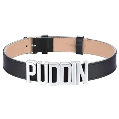Imagen de GoldChic Collar Cuero Mujer Puddin Cadena Clavicula Gargantilla Gotica Correa de Piel Negra, 19mm Ancho 37cm 44cm Largo
