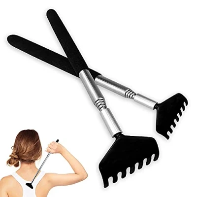Imagen de 2 Piezas Rascador Trasero,Portátil Espalda, Back Scratcher Massager con la manija Telescópico,Acero Inoxidable Tool 20 68cm,Negro.