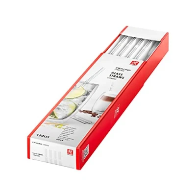 Imagen de ZWILLING pajitas rectas reutilizables de vidrio borosilicato para bebidas frías o calientes, pack 4 + 1 cepillo limpiar, longitud 23 cm, color: transparente, serie Sorrento