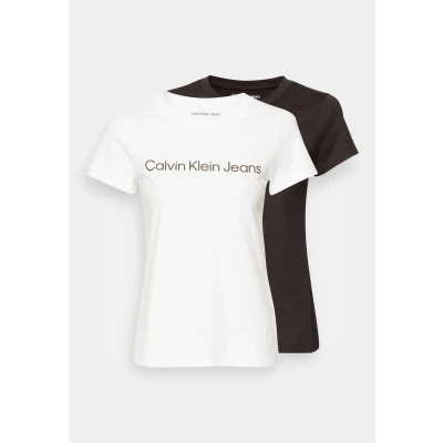 Imagen de Calvin Klein Jeans Institutional LOGO TEE 2 PACK Camiseta estampada, Mujer, Talla: XXS, Bright white/black