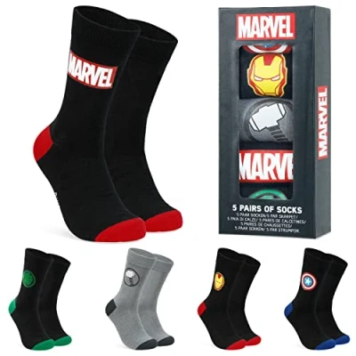 Imagen de Marvel Calcetines Hombre Divertidos Pack Regalo 5 Pares Superheroes Spiderman Avengers Regalos Frikis para Hombres (Negro/Gris,40 46)