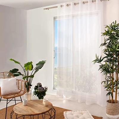 Imagen de Enjoy Home Visillo Blanco de Gran Anchura, 240 x cm, 12 Ojales Plateados, diámetro 4 100% poliéster Arenado, colección arenada