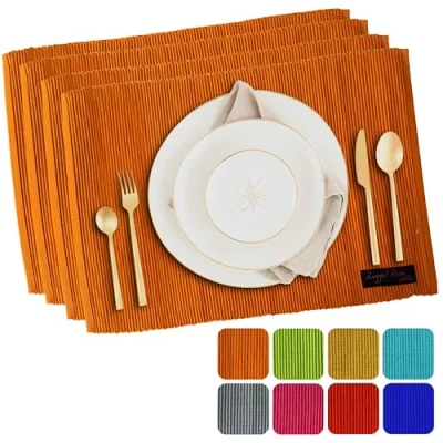 Imagen de Ragged Rose manteles Individuales de algodón 27 cm x 37 cm, Juego 4 Acanalado para Interiores y Exteriores Sala Estar, Mesa Comedor Cocina