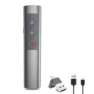 Imagen de Puntero Presentaciones Inalámbrico Clicker, Recargable Powerpoint Clicker de Remoto USB C 2 en 1 con Control Volumen para Mac/Laptop/Computadora, Google Slide/PPT