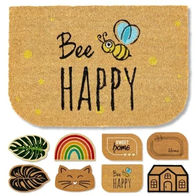Imagen de ASTRA Felpudo de Coco Natural 40x60cm Happy Antideslizante Que atrapa la Suciedad Robusto Exterior Interior Puerta Cubierto Zona