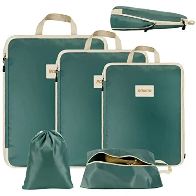 Imagen de Romon Bolsas Compresion Viaje, 5 Piezas Organizadoras Maleta de Impermeable Juego Cubos Embalaje con Compresión, Para Ropa,Cosméticos,Equipaje
