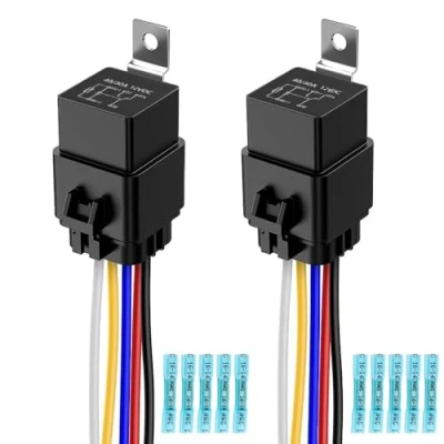 Imagen de Gebildet 2pcs Relé Impermeable con Arneses 12VDC 30A/40A,5 Pin de Coche SPDT 12AWG Arnés Precableado para Trabajo Pesado+10pcs Shrink del Calor Terminales