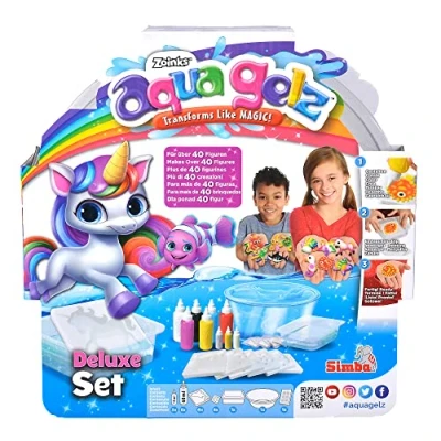 Imagen de Simba Aquagelz Deluxe Set, Crea Figuras Blanditas en 3D, Incluye 9 botes de colores, 6 moldes, sobres mezcla y un bol (106322563)