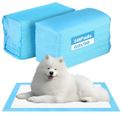 Imagen de 50 almohadillas para orinar mascotas, desechables cambiar pañales, 60 x 90 cm, entrenamiento, a prueba de fugas