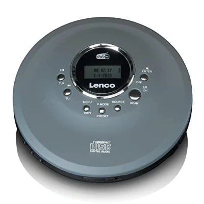 Imagen de Lenco CD 400 lector de portátil Discman radio DAB+ CD, R/RW, MP3 memoria emisoras función audiolibro antishock batería integrada 1000mAH gris