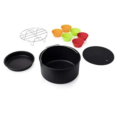 Imagen de Princess 182011 Accesorios para Freidoras Sin Aceite, Set de 10, Apto 182020 Y 182021, 1 molde hornear, bandeja pizza, rejilla, 6 moldes silicona muffins, salvamanteles, Negro