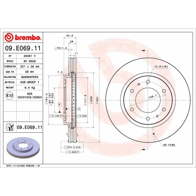 Imagen de BREMBO 09.E069.11 Disco de freno 321 28 6 ventilación interna revestido